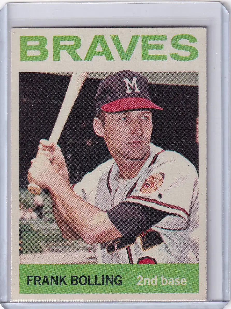 1964 Topps Baseball card of Frank Bolling in batting stance for Milwaukee Braves