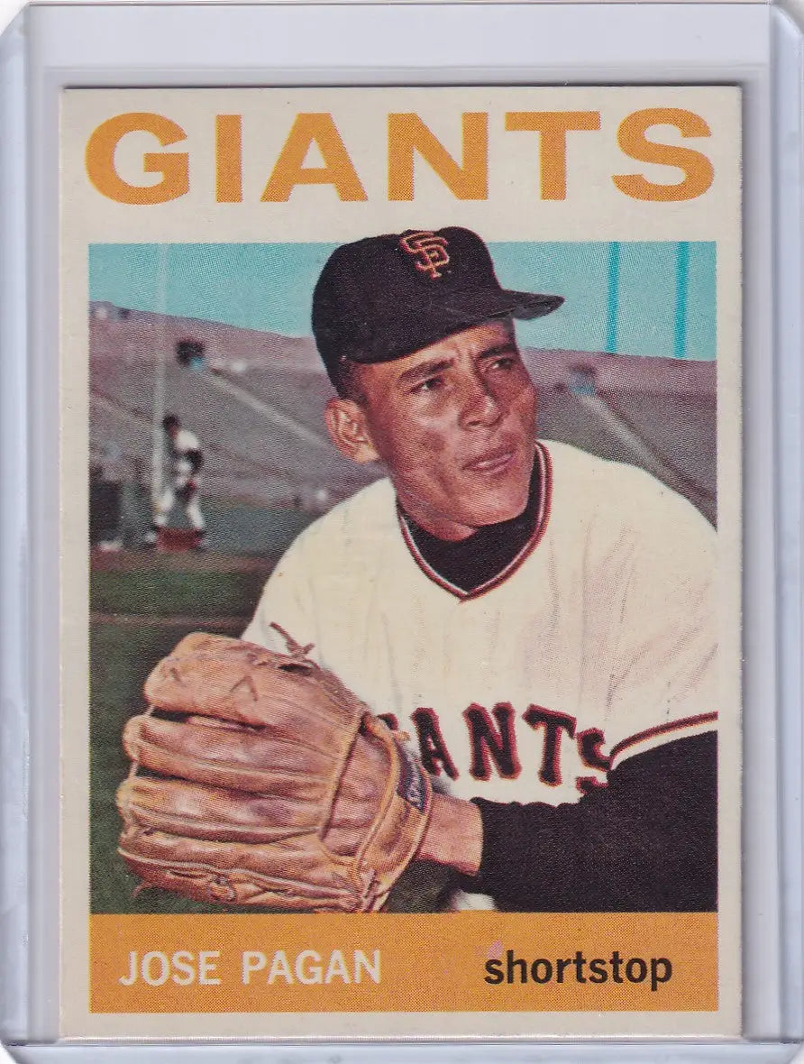 1964 Topps Baseball card of Jose Pagan, San Francisco Giants shortstop in white uniform