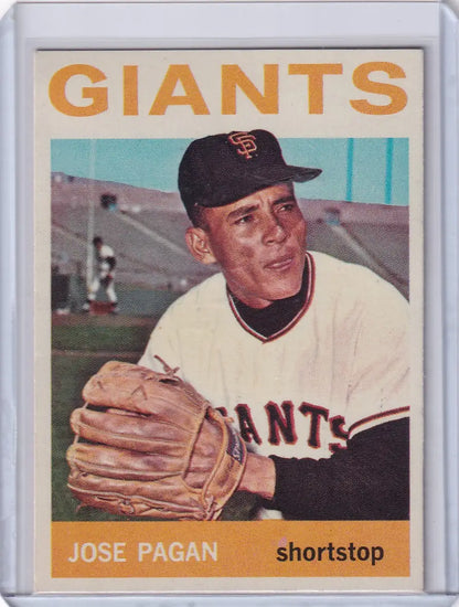 1964 Topps Baseball card of Jose Pagan, San Francisco Giants shortstop in white uniform