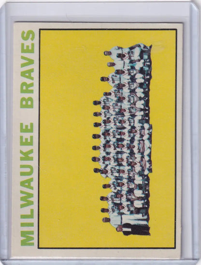 Vintage baseball team photo card of the Milwaukee Braves team from Topps Baseball