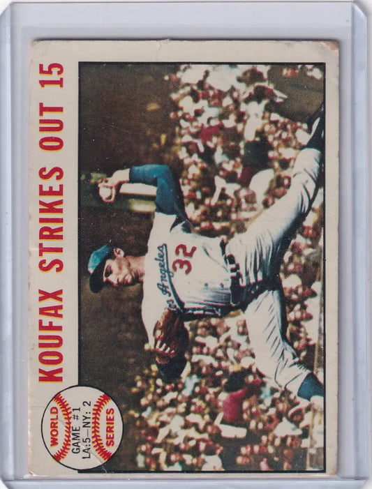 Vintage Topps Baseball card of Dodgers player in World Series Game with Koufax