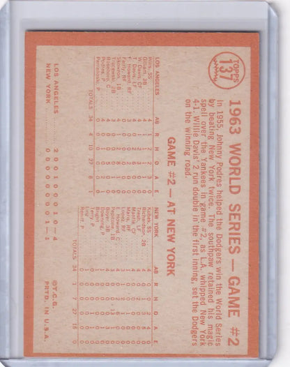 Vintage Baseball Scorecard on Pink Paper for 1964 Topps Baseball World Series Game