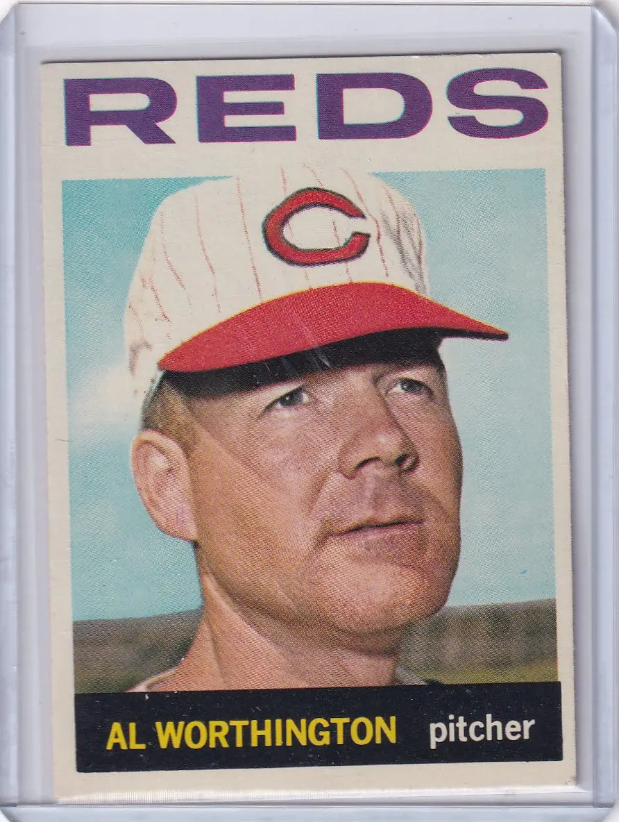 Vintage Topps Baseball card of Al Worthington featuring Cincinnati Reds cap