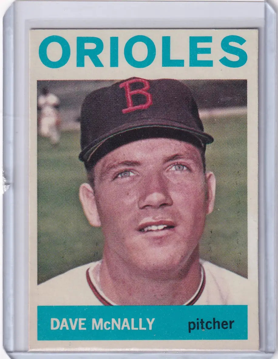 Vintage 1964 Topps Baseball card of Dave McNally with Baltimore Orioles logo