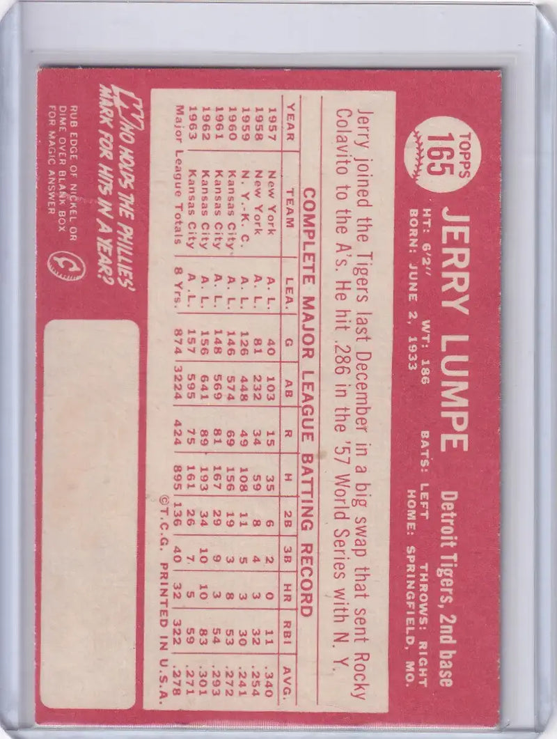 1964 Topps Baseball #165 Jerry Lumpe - Detroit Tigers