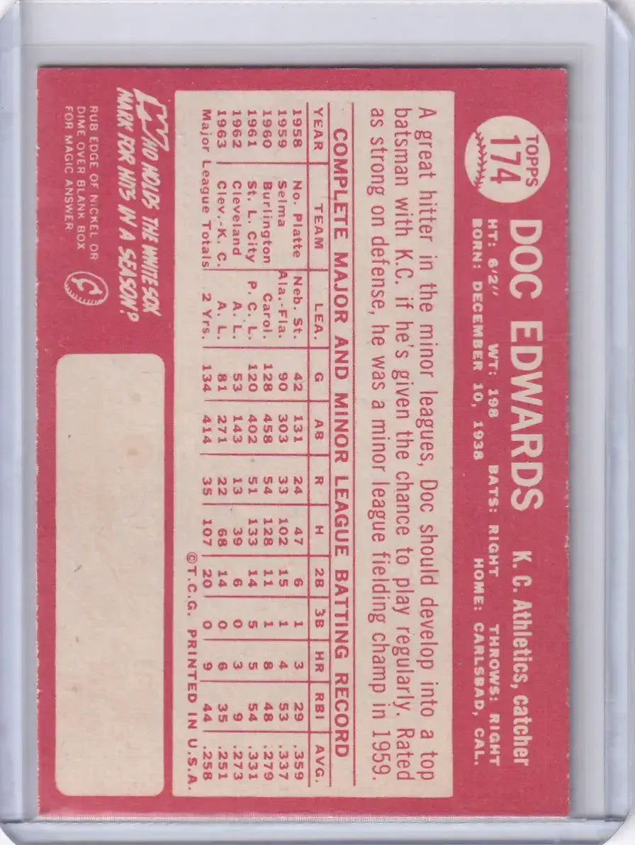 1964 Topps Baseball #174 Doc Edwards - Kansas City Athletics
