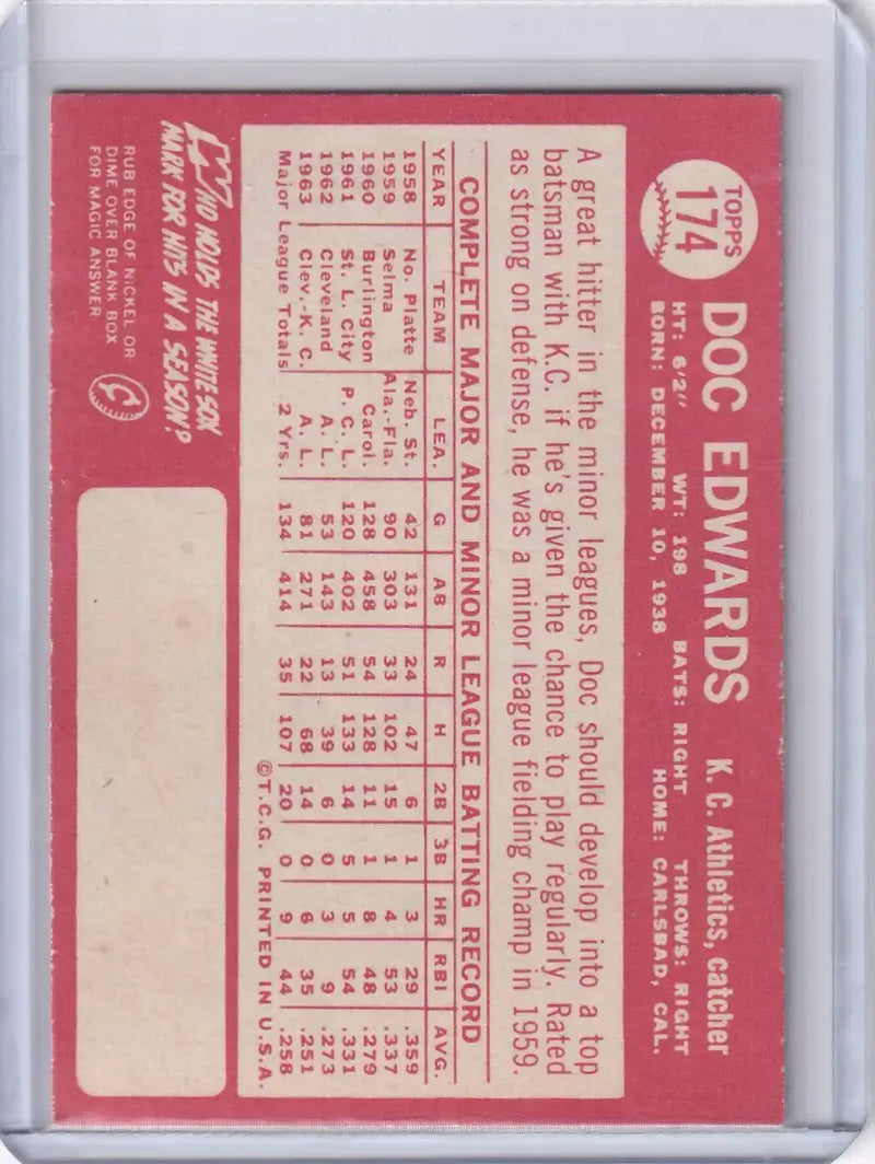 1964 Topps Baseball #174 Doc Edwards - Kansas City Athletics