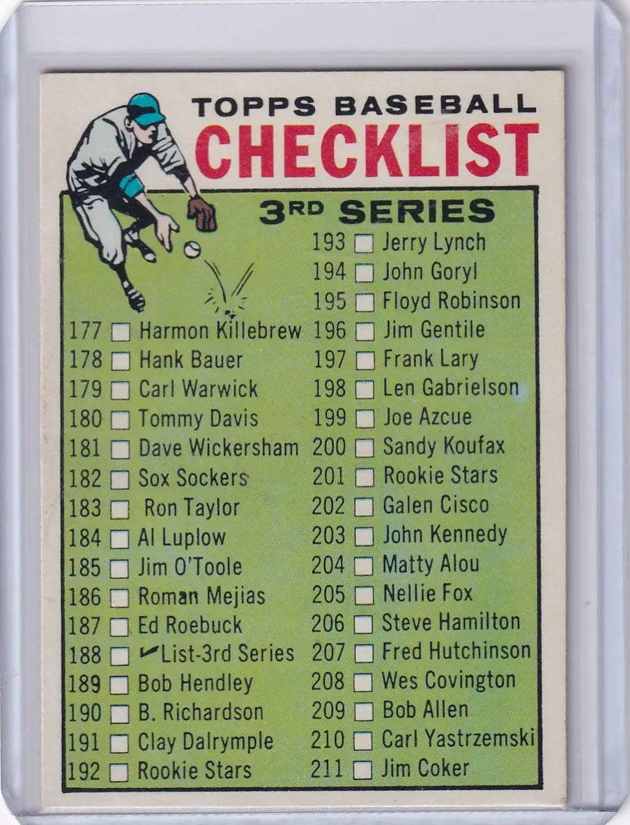 Vintage Topps Baseball checklist 177-264 card featuring player entries 177-211