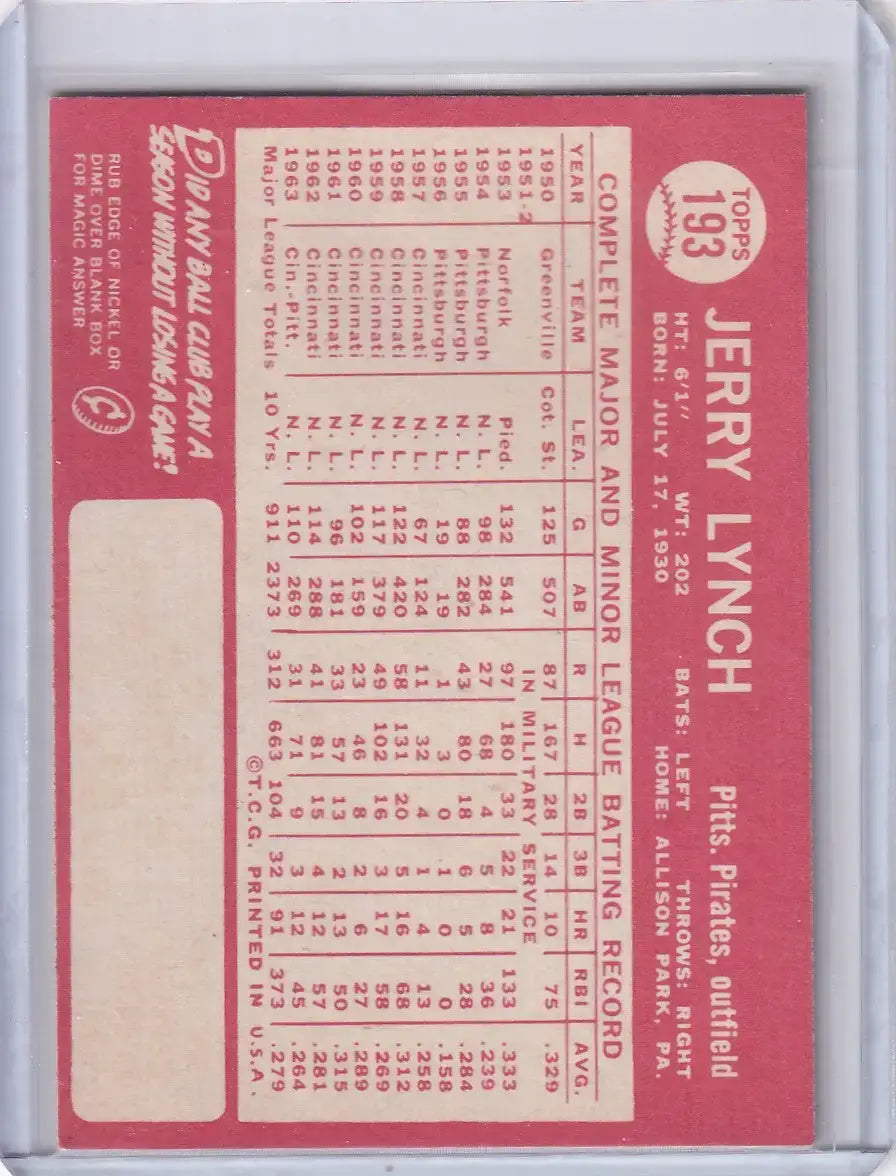 1964 Topps Baseball #193 Jerry Lynch - Pittsburgh Pirates