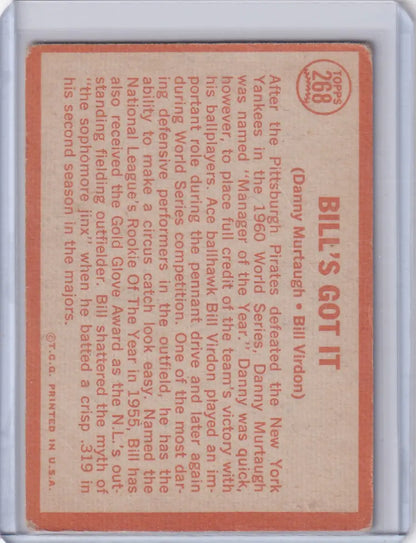 Back side of 1964 Topps Baseball card featuring Danny Murtaugh and Bill Virdon
