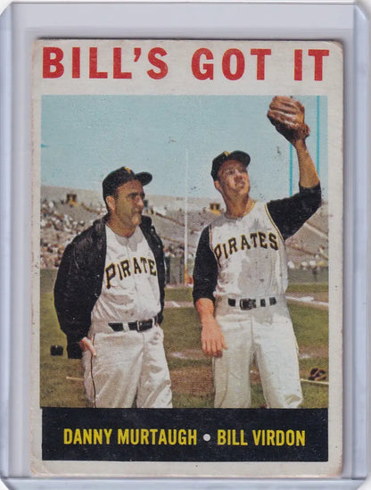 Vintage Topps Baseball card featuring Danny Murtaugh and Bill Virdon of the Pirates