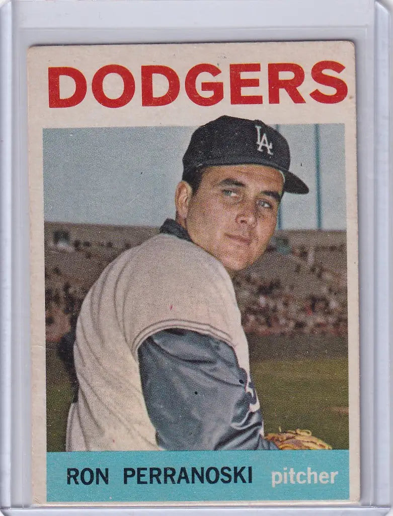 Vintage 1964 Topps Baseball card of Ron Perranoski Los Angeles Dodgers pitcher