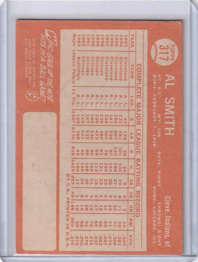 1964 Topps Baseball #317 Al Smith - Cleveland Indians