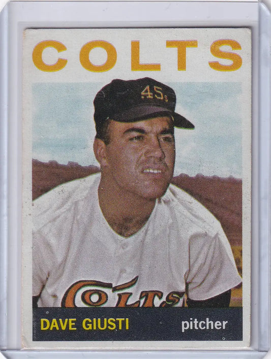 Vintage 1964 Topps Baseball card of Dave Giusti, Houston Colt .45’s pitcher in uniform