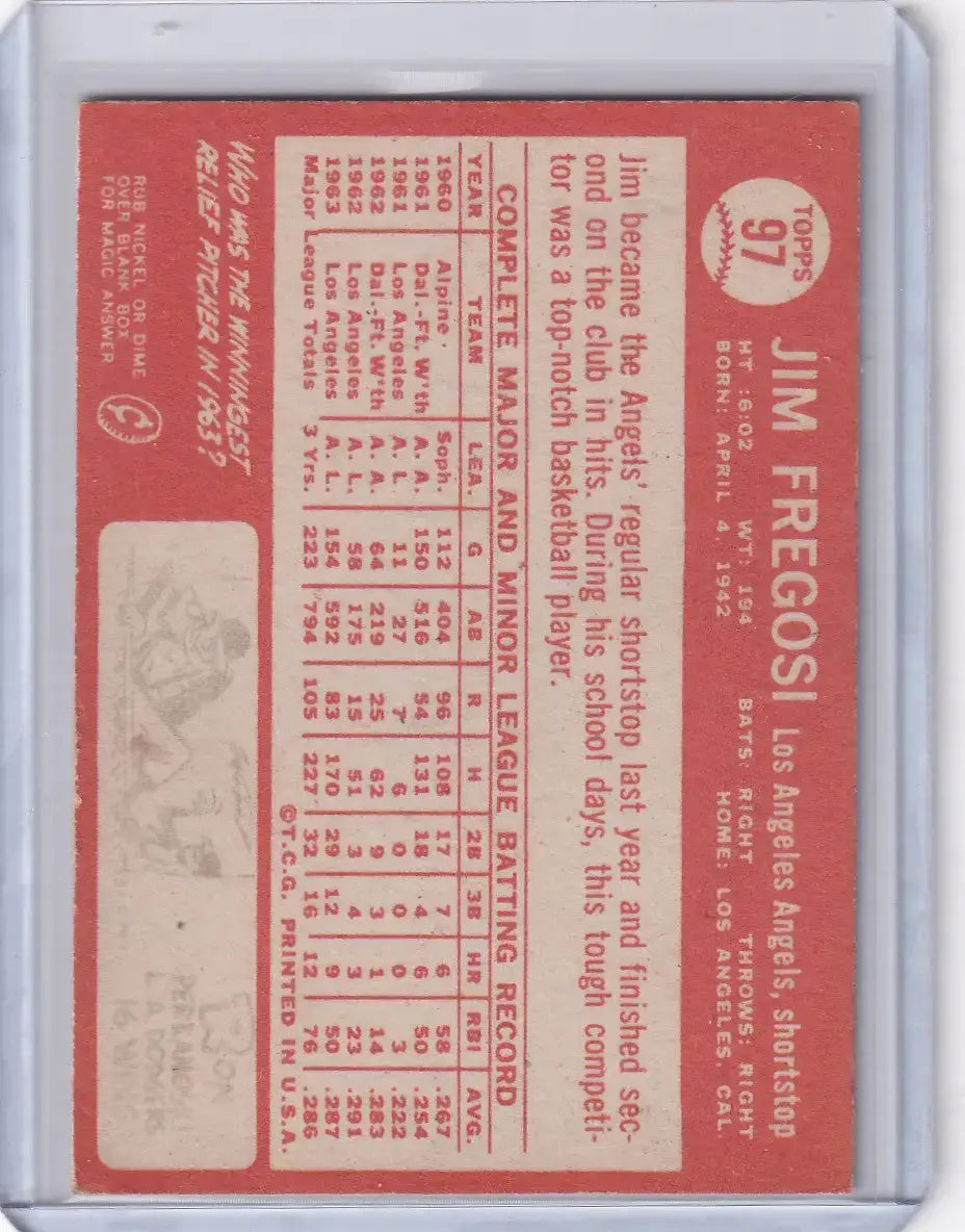 1964 Topps Baseball #97 Jim Fregosi - Los Angeles Angels