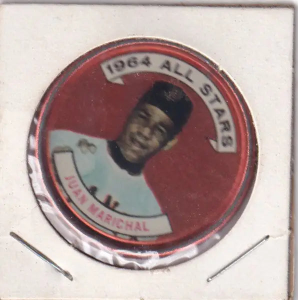 Circular Baseball Pin featuring Juan Maricahl and text 1964 All Star from Topps Coins