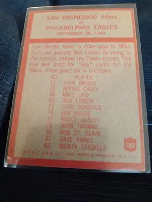 1965 Philadelphia Gum - Jack Christiansen #182. 49ers Play Diagram. EX+ - Football Card Single