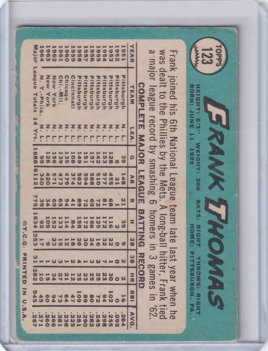 1965 Topps Baseball #123 Frank Thomas - Philadelphia Phillies