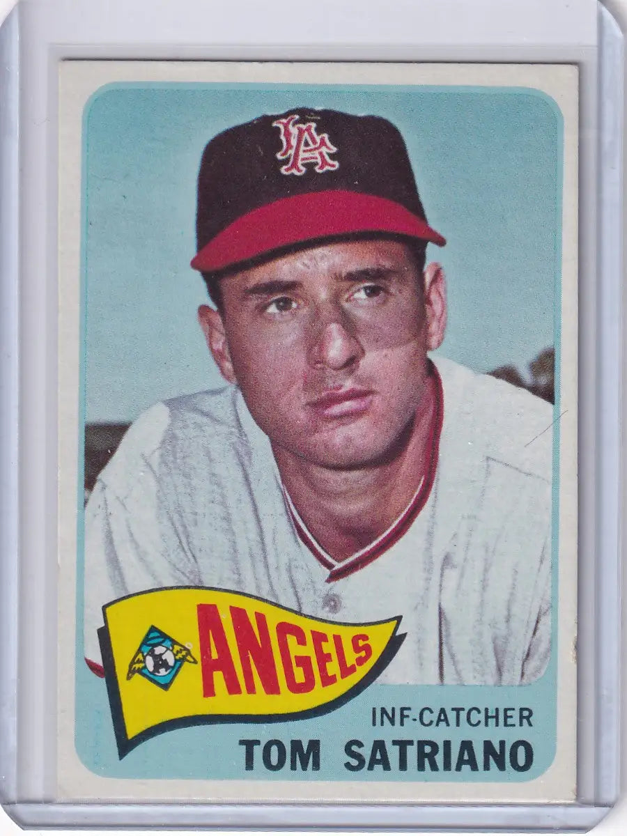 Vintage Topps Baseball card of Tom Satriano from Los Angeles Angels team