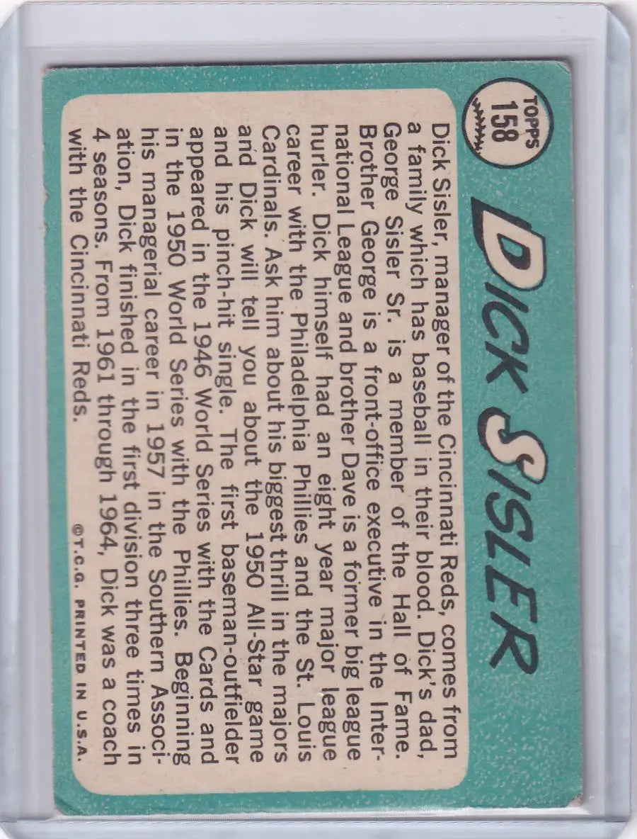 1965 Topps Baseball #158 Dick Sisler - Cincinnati Reds