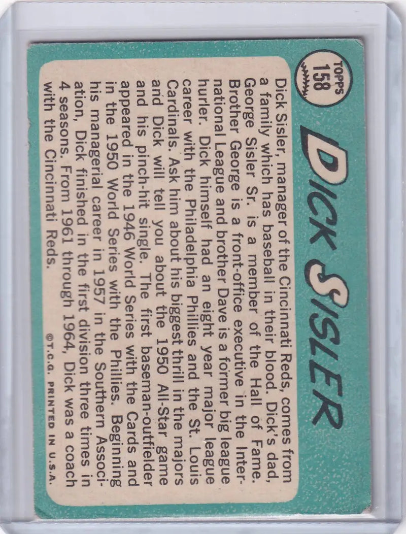 1965 Topps Baseball #158 Dick Sisler - Cincinnati Reds