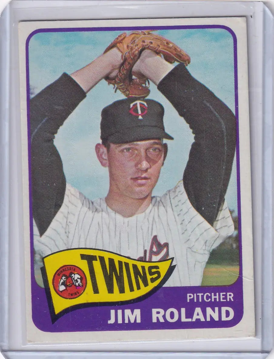 1965 Topps Baseball #171 Jim Roland in wind-up pose as a Minnesota Twins pitcher