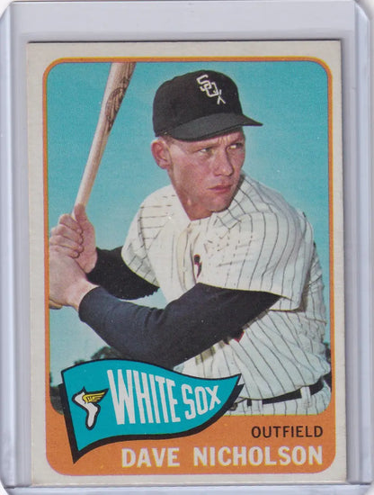 1965 Topps Baseball card of Dave Nicholson, Chicago White Sox outfielder in batting stance
