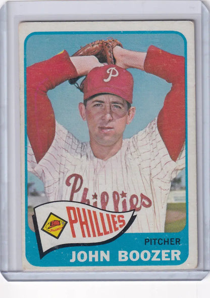 Vintage 1965 Topps Baseball card featuring John Boozer as a Philadelphia Phillies pitcher