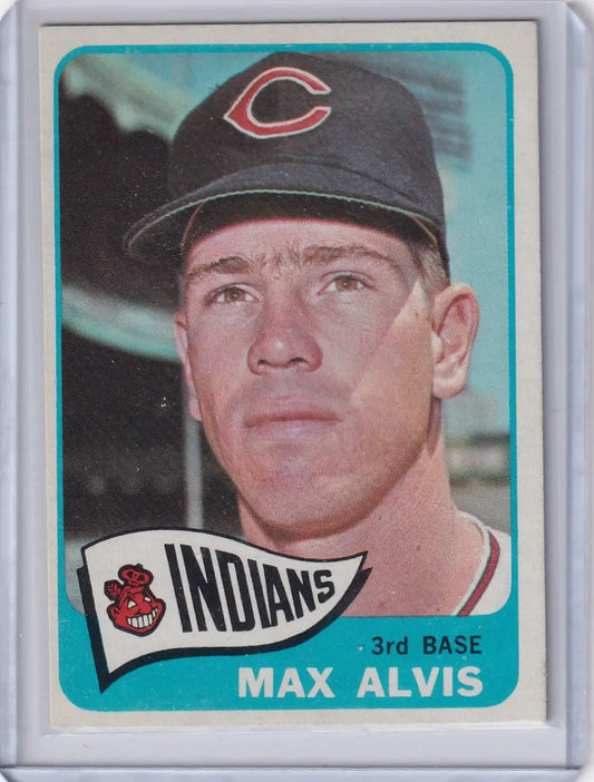 Max Alvis Cleveland Indians Topps Baseball card with Chicago Cubs cap image
