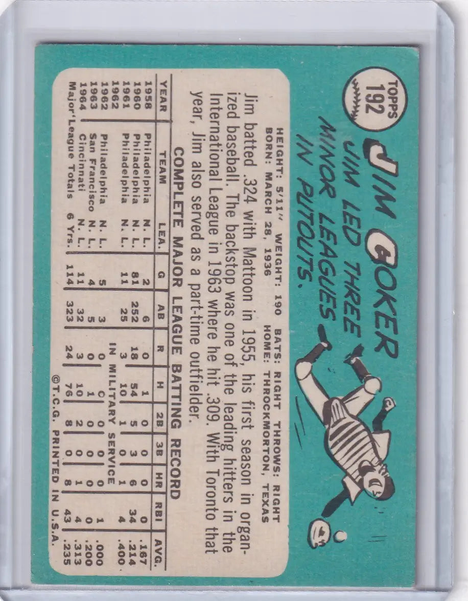 1965 Topps Baseball #192 Jimmie Coker - Cincinnati Reds