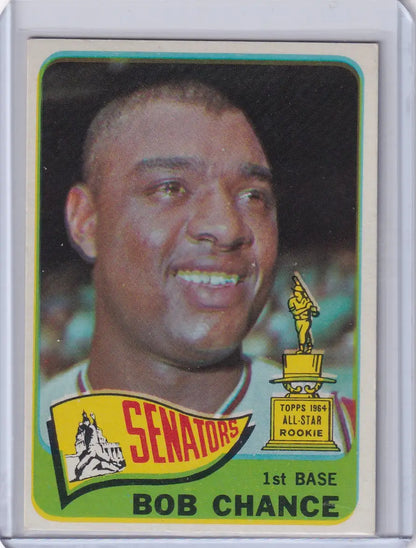 1965 Topps Baseball card of Bob Chance with Washington Senators logo and All-Star Rookie icon
