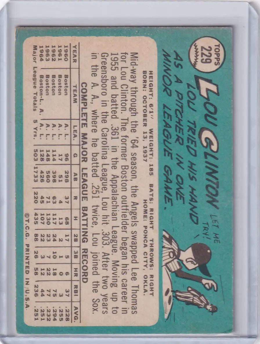 1965 Topps Baseball #229 Lou Clinton - Los Angeles Angels