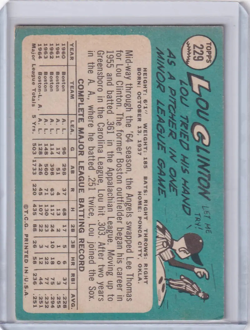1965 Topps Baseball #229 Lou Clinton - Los Angeles Angels