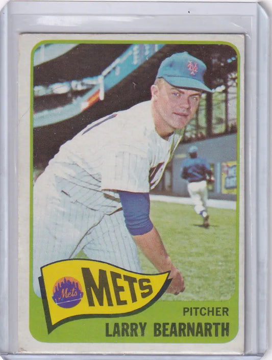 Vintage Topps Baseball card of Larry Bearnarth, New York Mets pitcher in uniform