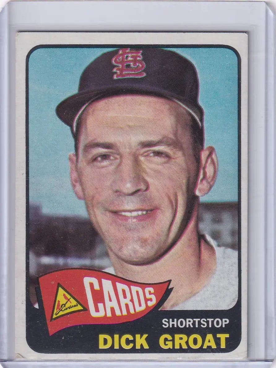 Baseball card of Dick Groat smiling in a St. Louis Cardinals cap from Topps Baseball