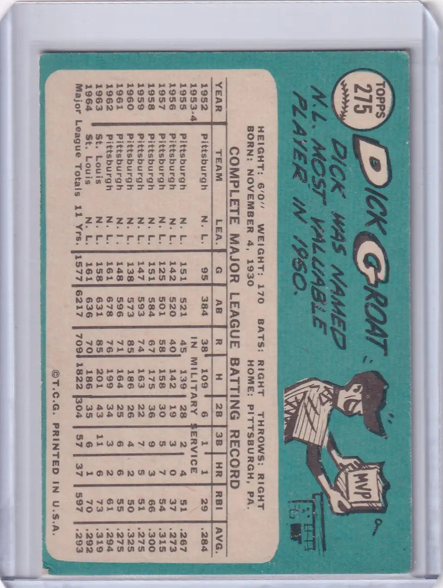 Vintage 1965 Topps Baseball card of Dick Groat from the St. Louis Cardinals