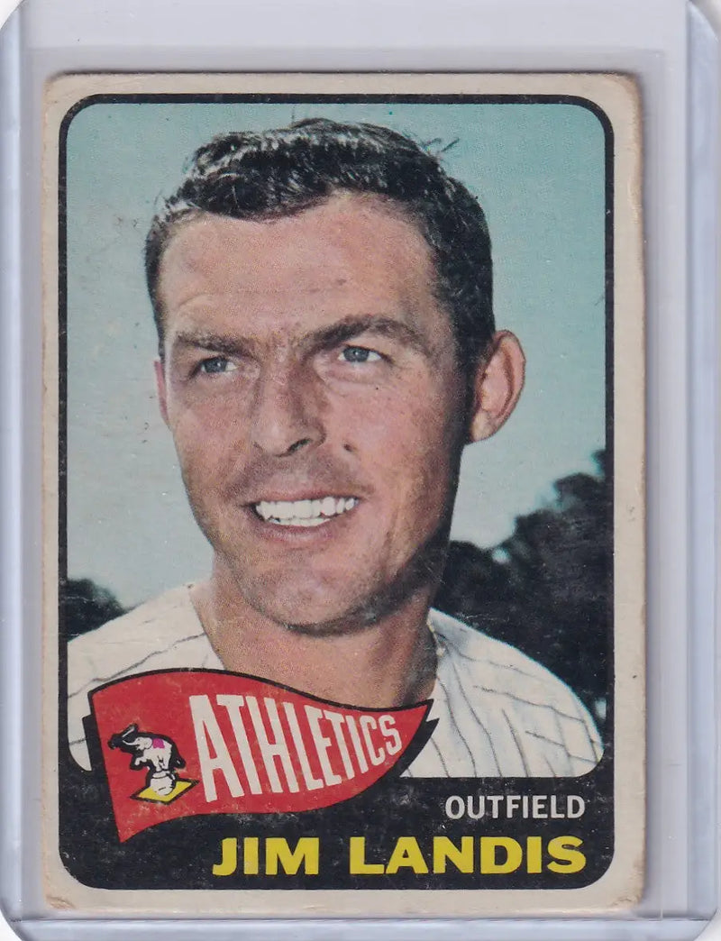 1965 Topps Baseball card of Jim Landis smiling for the Kansas City Athletics team