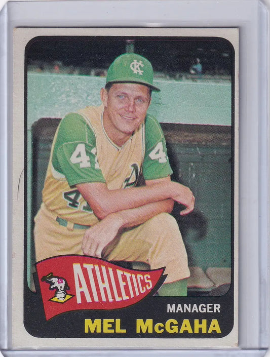 Baseball card of Mel McGaha in Kansas City Athletics uniform from Topps Baseball