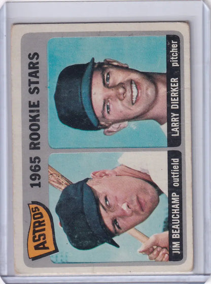 Baseball card showcasing Jim Beauchamp and Larry Dierker from 1965 Topps Baseball Astros Rookies