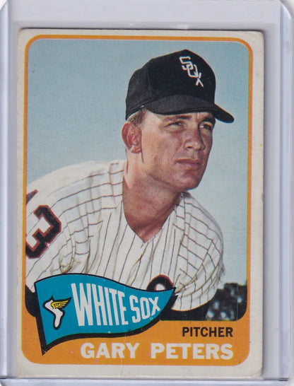 Gary Peters Chicago White Sox baseball card from 1965 Topps featuring pinstriped uniform