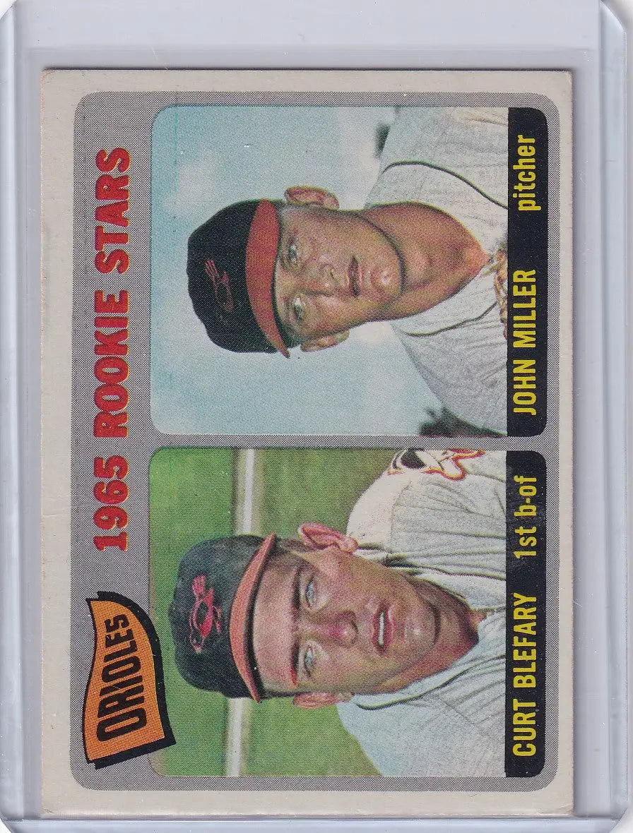 Vintage Topps Baseball card of Orioles Rookies Curt Blefary and John Miller RC