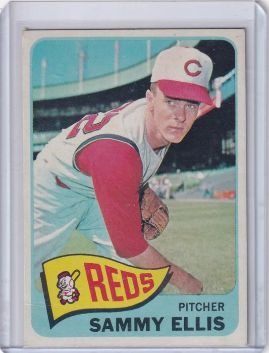 Vintage Topps Baseball card of Sammy Ellis, Cincinnati Reds pitcher in throwing stance