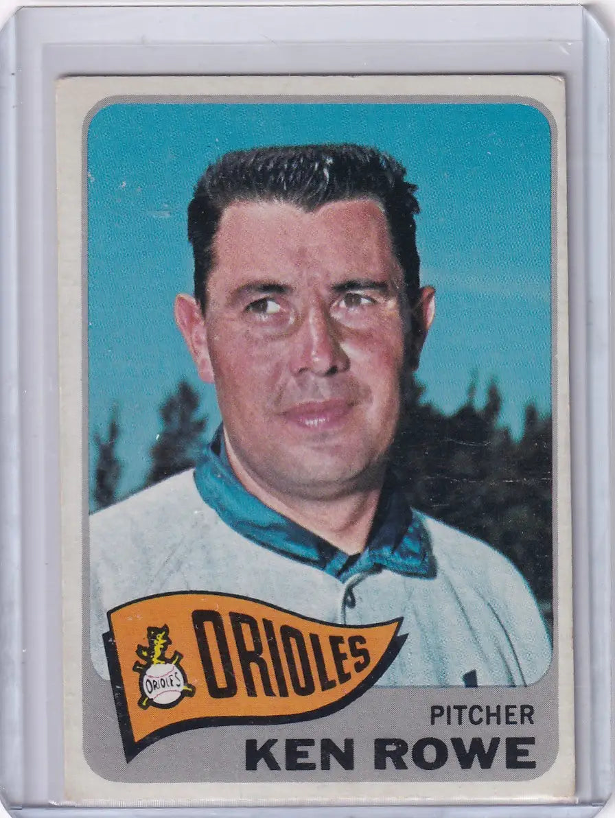 1965 Topps Baseball card of Ken Rowe, pitcher for the Baltimore Orioles