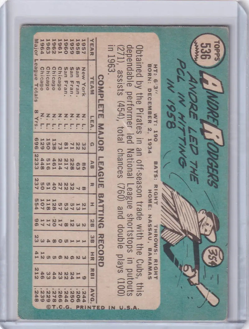 1965 Topps Baseball #536 Andre Rodgers - Pittsburgh Pirates SP - Baseball Card Single