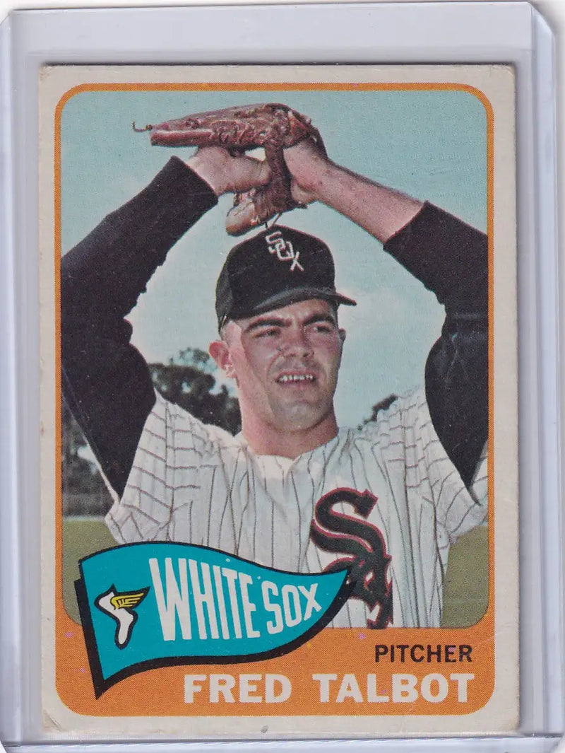Vintage Topps Baseball card of Fred Talbot in pitching stance for Chicago White Sox