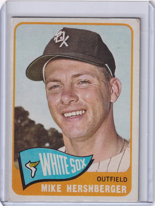 Baseball card of Mike Hershberger smiling in a Chicago White Sox cap from Topps Baseball
