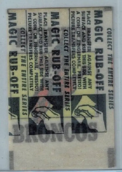 Vintage Magic Rub-Off Transfer Sheet for 1965 Topps NFL Football Insert Denver Broncos