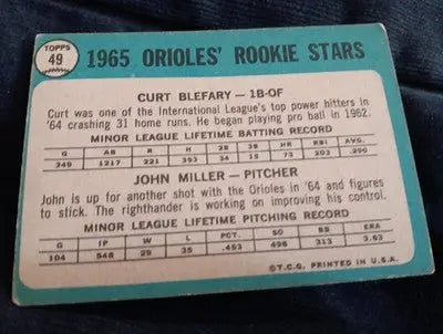 1965 Topps - Rookie Stars Curt Blefary John Miller #49 (RC). VG+ - EX - Baseball Card Single