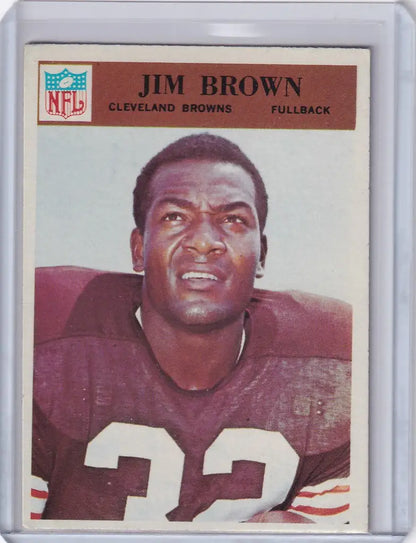 Football trading card of Jim Brown Cleveland Browns fullback wearing jersey number 32