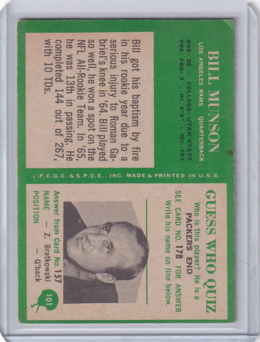 1966 Philadelphia Football #101 Bill Munson - Los Angeles Rams - Football Card Single